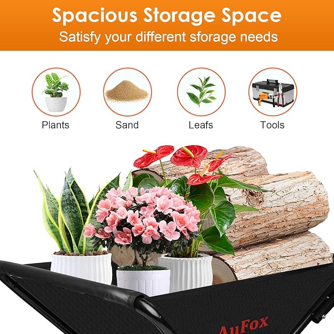 Collapsible Wheelbarrow, Foldable Yard Cart - Easy Loading & Dumping Garden Cart with Thickened Oxford Cloth for Nutrient Soil, Grass, Leaves & Garden Supplies
