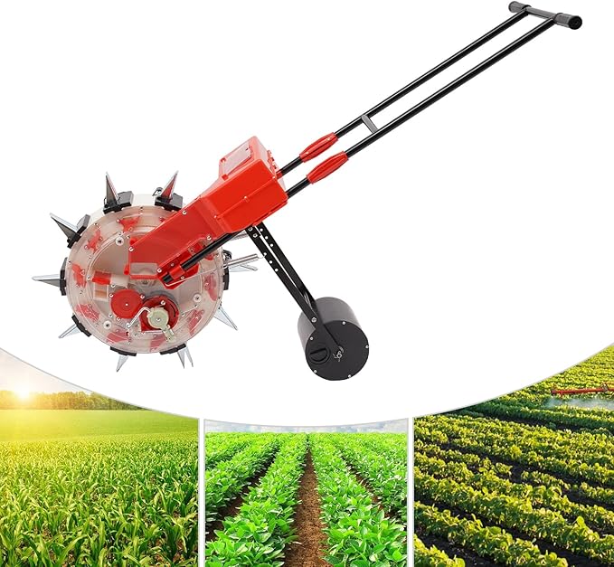 Manual Seeder Hand-Push Garden Seeder Roller Seeding and Fertilizer Applicator, Row Planter Corn Planter Seeder for Soy Peanut Corn Cotton Soybean, 10 Holes