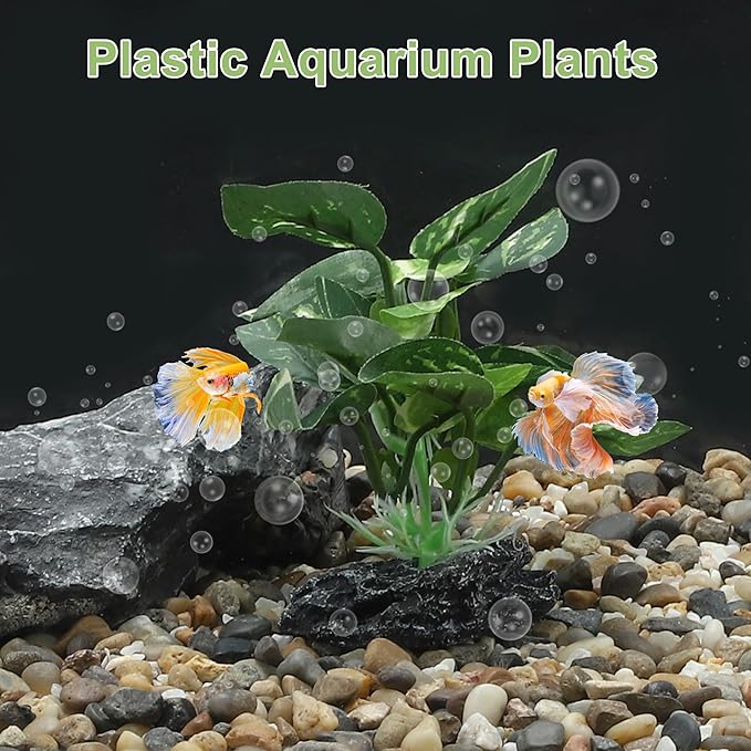 Aquarium Plastic Plants, Silk Aquarium Plants, Silk Plants for Betta Fish Tank, Plant Decor for Aquarium, Dark Green, Pointed Leaves, 4.7" Tall