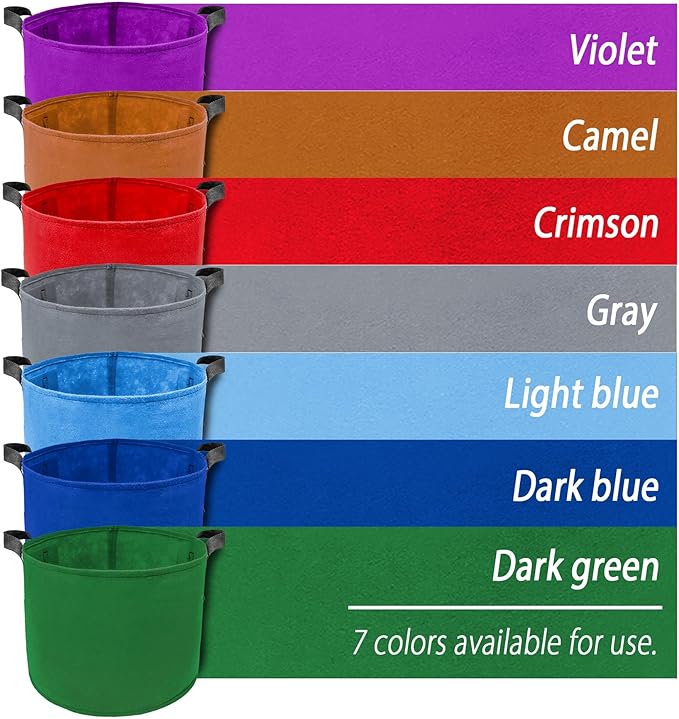 7 Pack 5 Gallon Plant Grow Bags - Mixed 7 Colors with Reinforced Handles & Aeration Design, Ideal for Tomato, Flowers & Fruits