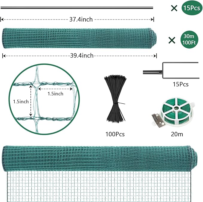 SUNYRISY Garden Mesh Fence Temporary Safety Fencing, 40in x 100ft Snow Fence with Steel Stakes, Reusable Nylon Animal Barrier Fencing Netting for Construction Backyard Dogs Poultry Deer