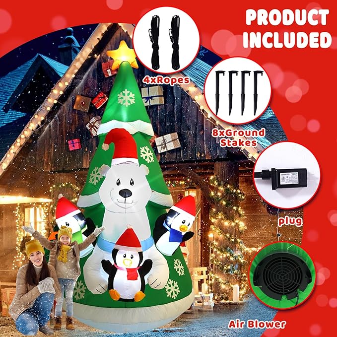10FT Inflatable Christmas Tree Decoration, Built-in LED Lights and Colorful Flashing Lights, Suitable for Outdoor Inflatable Decorations in Lawns, Gardens, and Courtyards at Christmas
