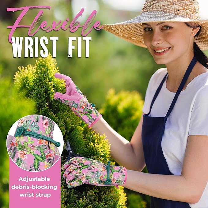 HANDLANDY Gardening Gloves for Women, Breathable Ladies Leather Garden Yard Gloves Best Gift for Gardeners