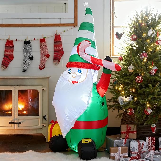 TRMESIA 4FT Inflatable Christmas Gnome Indoor Outdoor Decoration,with LED Lights Garden Yard Lawn Ornament Perfect for Xmas Blow up Decor, Christmas Themed Inflatable Decorations