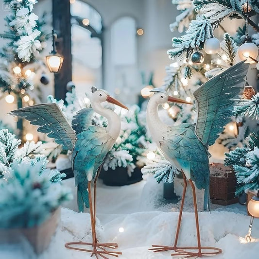Natelf Garden Decor Blue Heron, Large Standing Metal Crane Garden Statue, Yard Art Lawn Ornaments for Yard Patio Porch Outside Decorations