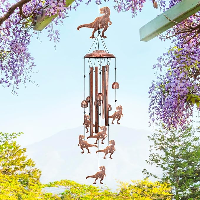 Dinosaur Wind Chimes for Outside,Dinosaur Gifts for Adults Men Women/Memorial/Birthday Metal windchimes Outdoors/Indoors,Garden,Patio,Home,Porch,Yard Decoration