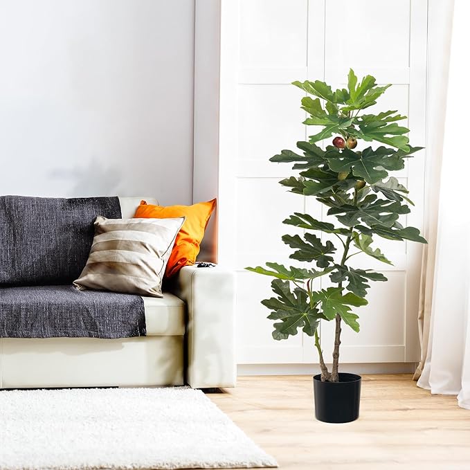 Tall Artificial Plants Indoor 3.9Ft Artificial Ficus Macrocarpa Fake Tree for Indoor Decor Tree Fiddle Leaf Fig Tree Artificial Tree Ficus Fake Tall Plant Faux Plants Indoor Tall Faux Plants Outdoor