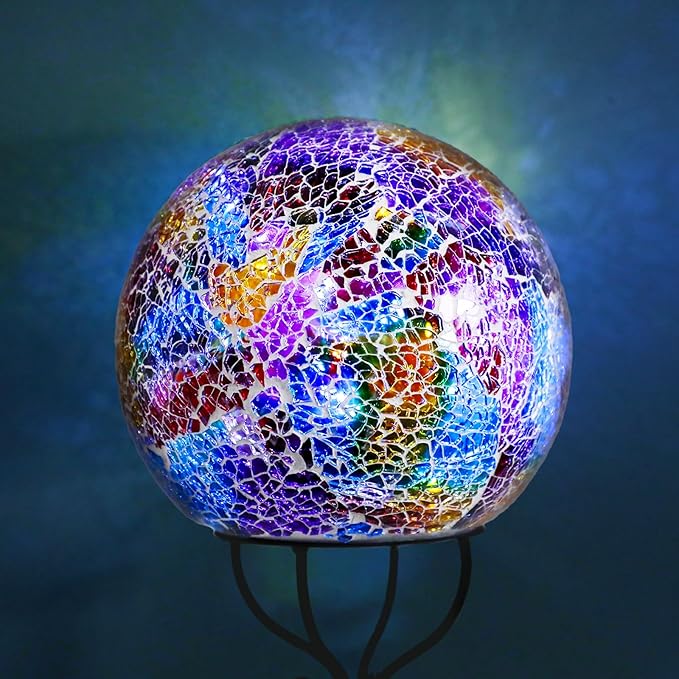 Solar Lights Outdoor Decorative Solar Mosaic Garden Stakes Cracked Glass Decorative Waterproof Outdoor Lights for Landscape Patio Yard Walkway Decoration Multi