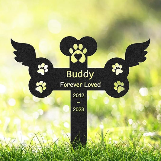 Custom Metal Pet Memorial Sign - Outdoor Cemetery Grave Stake with Paws Wings