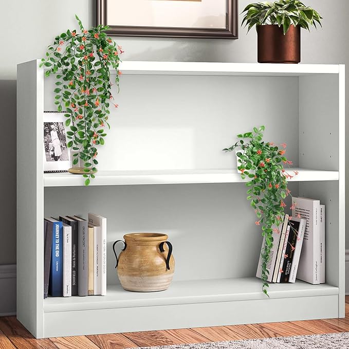 2 x Fake Hanging Plants Small Artificial Potted Lysimachia Plants with OrangeRed Flowers for Home Decor Nearly Natural Hanger Greenery for Wall Room Indoor Outdoor Shelf Decor OrangeRed