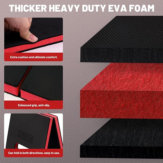 Extra Thick Kneeling Pad with Carrying Handles, EVA Foam Cushioning Mat for Knee for Gardening, Mechanic, Bathing Baby, Exercise & Yoga, 20.5 x 11.8 x 0.9 in, Red & Black