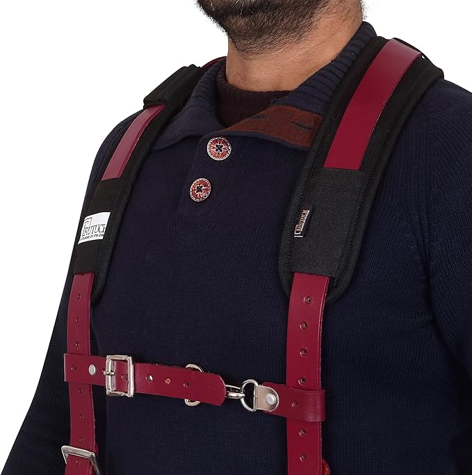 Leather Work Suspenders With Pockets | Fully-Adjustable Padded Leather Tool Belt Suspenders