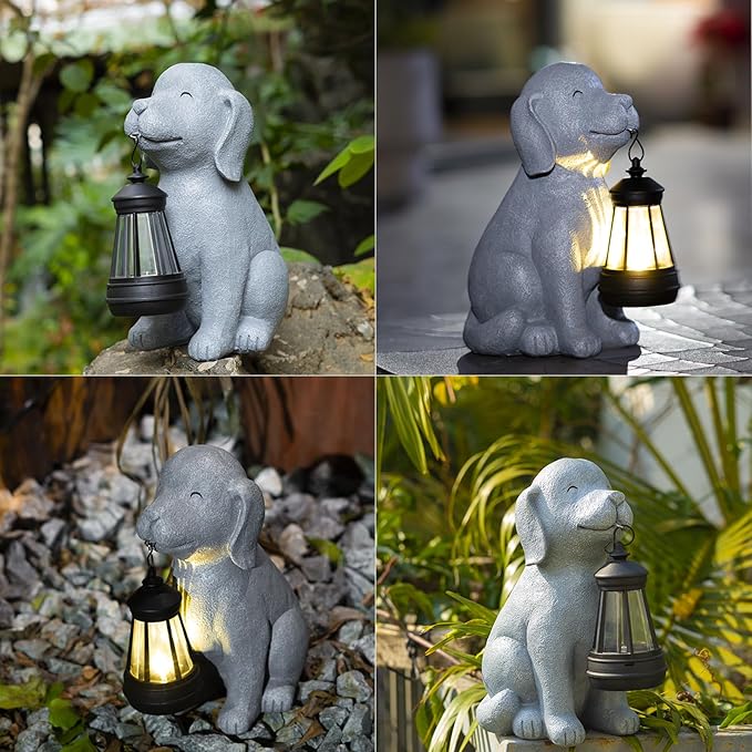 Solar Dog Garden Statues, Outside Decor with Solar Lights, Birthday Gifts for Grandma Mom Women, Garden Decorations & Dog Ornaments for Patio, Yard, and Housewarming Gifts
