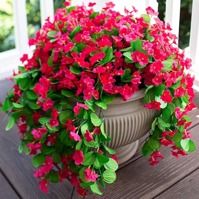 HyeFlora Artificial Fake Outdoor Outside Hanging Plants Flowers Vines for Fall Decoration, 2PCS Faux Silk Daisy Mums UV Resistant Look Real Hotpink Orchid Vine for Indoor Home Balcony Porch Planter
