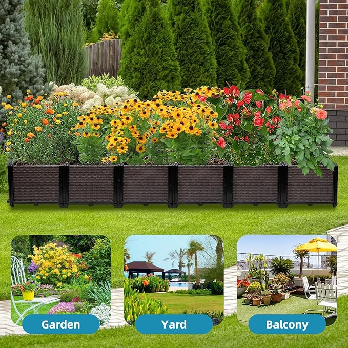 Large Raised Planter Box Outdoor Self Watering 94.4"x15.7"x14.2", Deep Raised Garden Bed - Elevated Garden Box with Drainage Plug, Rectangular Garden Planter Perfect for Patio Balcony Deck