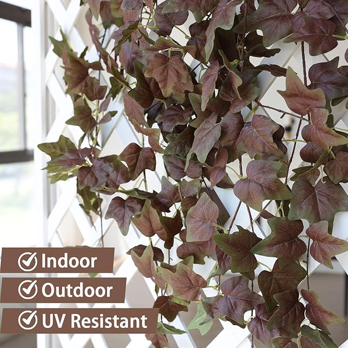 mizii 5 Pack 360" Artificial Vines Ivy Garland Realistic Fake Vine Silk Green Leaves Faux Hanging Plants Greenery Decoration for Outdoors Wedding Party Indoor Mantle Bedroom Home Decor (Purple Green)
