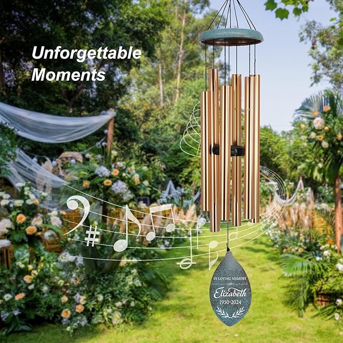 ASTARIN Personalized Name 35" Memorial Wind Chimes for Outside, Metal Sympathy Gifts for Loss of Mother Father Loved One, Bereavement Wind Chime in Memory Gift, Decor Outdoor Garden Patio