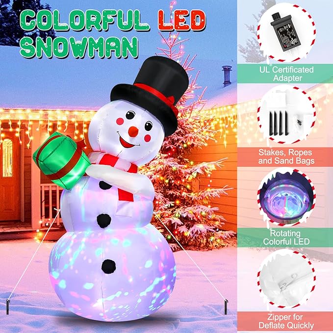 Christmas Inflatables, 6FT Christmas Blow Up Snowman, Outdoor Inflatable Christmas Yard Decoration with Rotating LED Lights, Christmas Decor for Home,Holiday,Party,Garden