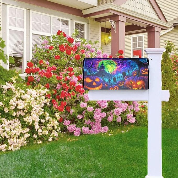 Halloween Pumpkin Mailbox Covers Magnetic Letterbox Covers 21x18 Inch for Garden Outdoor Decoration