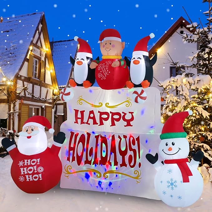 9ft Christmas Inflatable Outdoor Decorations, Snowman Inflatable Yard Decorations with LED Lights and Kaleidoscope Lights, Suitable for Indoor Outdoor Patio Garden Christmas Decorations