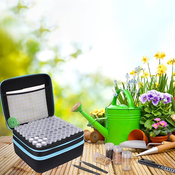 Seed Storage Organizer Sturdy Seed Organizer Storage Box Containers Label Stickers Funnel Straight Curved Tip Tweezers for Vegetable Plants Garden 240 Slots