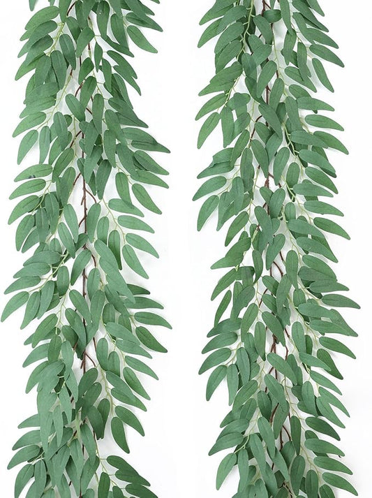 Mizii 2 Strands Artificial Vines Willows Garland 78" Fake Vine Italian Ruscus Silk Green Leaves Faux Hanging Plants Greenery Decoration for Table Centerpieces Home Room Party Wedding Decor (Willows)