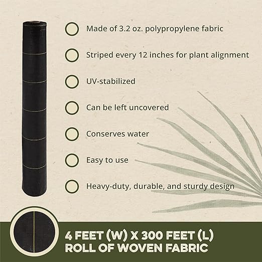 DeWitt Sunbelt Woven Ground Cover, 3.2 oz, Black, 4' x 300' - Durable Weed Barrier Fabric for Greenhouse, Garden, Outdoor Display & Landscaping