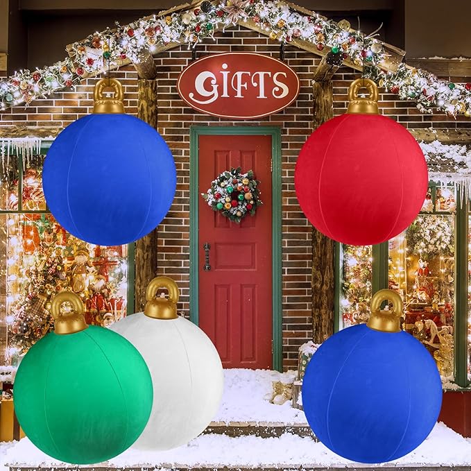Velvet Inflatable Ornaments Balls Outdoor 4Pcs - 24 Inch Large Inflatable Christmas Ornaments, Reusable Blow Up Christmas Decorations for Yard | Tree | Indoor