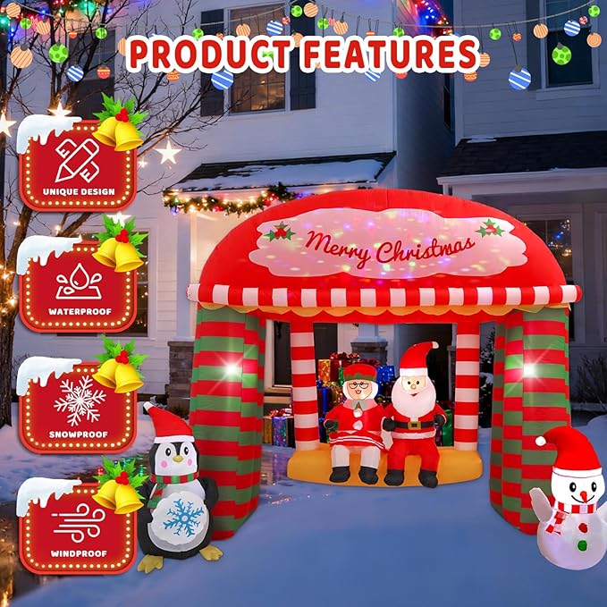 10FT Santa Claus Swing with Built-in LED Lights and Colorful Rotating Lights, Suitable for Christmas Lawns, Gardens, Courtyards Outdoor Inflatable Decoration