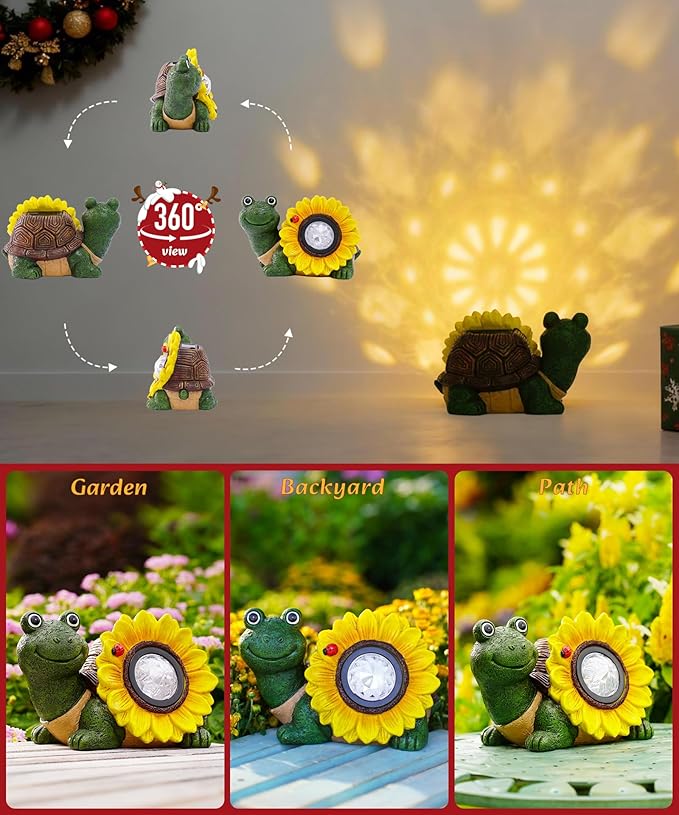 Solar Turtle Sunflower Light Garden Decor, Outdoor Statue Ornaments for Home Yard Lawn,Unique Gifts for Women Grandma Mom