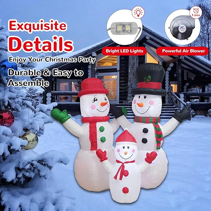 Christmas Inflatable Snowman Family Decorations Blow Up - 7FT Giant Outdoor Snowman Decor with Rotating Lights | Xmas Inflatable for Indoor Outdoor Yard Lawn Garden Party