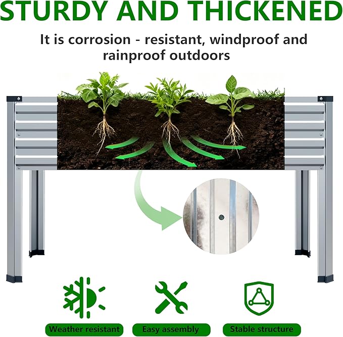 MGNO 2PCS Galvanized Raised Garden Bed Outdoor with Legs,48×18×32in Metal Elevated Raised Planter Box for Backyard, Patio, Balcony, 300lb Capacity,Silver…