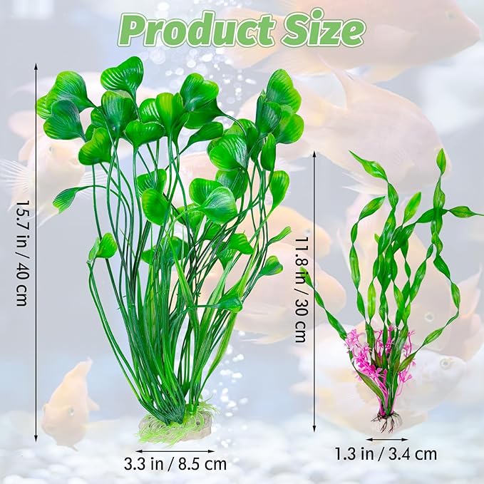 Hamiledyi Artificial Aquarium Plants Fish Tank Decorations, Soft Plastic Green Water Grass for Fish Habitat, Realistic Underwater Décor, Safe for Fish, 2-Pack