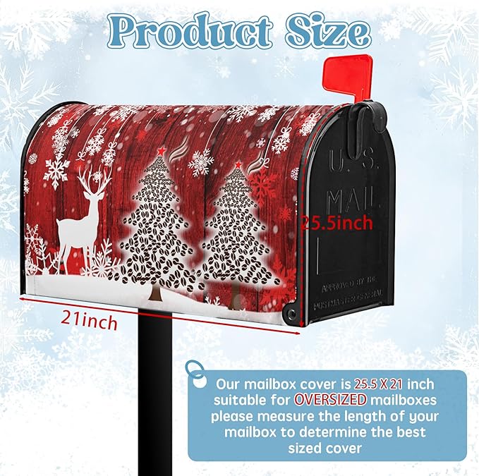 Christmas Mailbox Cover Christmas Tree Winter Snowflake Pine Oversized Mailbox Wrap Poinsettia Christmas Tree Wood White Snow Letter Post Box Cover Decor Large Size 25.5 X 21 Inch