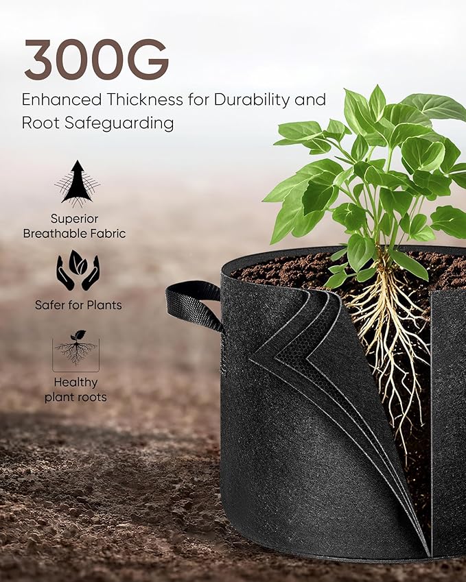 The Growing 5 Pack 25 Gallon Fabric Grow Bags，Thickened Aeration Nonwoven Fabric Plant Pots with Durable Handles,Heavy Duty 300G Planter Pot for Tomato, Fruits, Vegetables and Flowers, Black