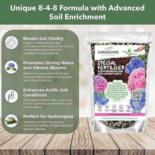 Slow Release Hydrangea Fertilizer with Iron & Sulfur – Indoor & Outdoor Soil Acidifier for Miracle Growth (1/2 qt)