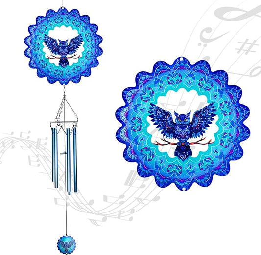Owl Wind Chimes for Outside,Birthday Gifts for Mom Grandma Wife,Owl Wind Chimes with 3D Wind Spinners,Outdoor Decor for Garden Yard Porch
