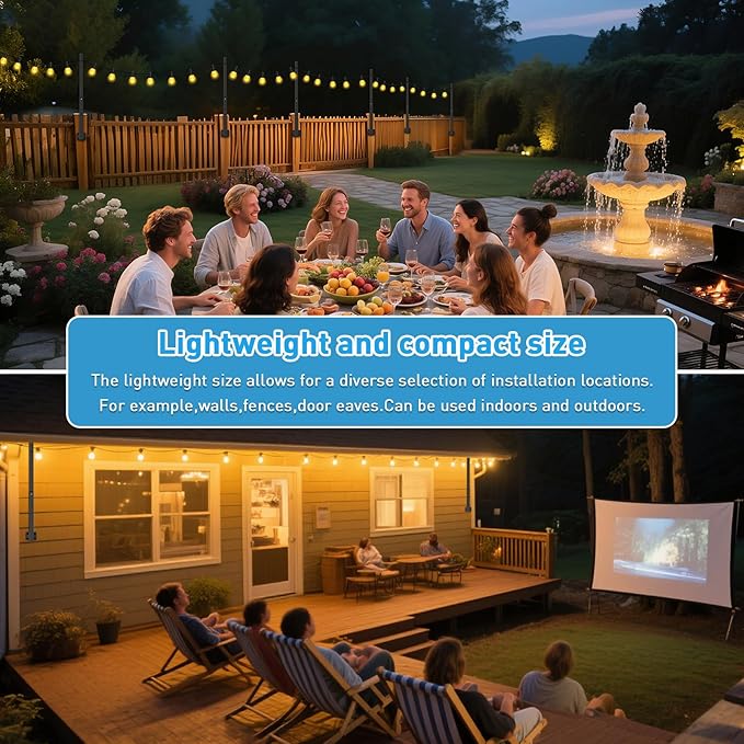 4 Pack 2.8Ft String Light Poles 4 Pack,Light Poles for Outside Lights,Outdoor with Fence Brackets Hanging Lights,Metal Stand Deck Patio Backyard