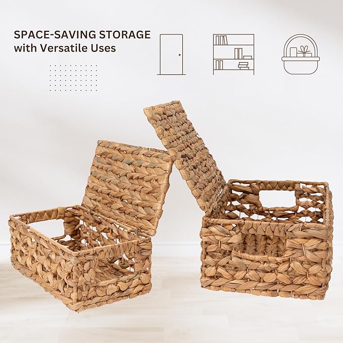 Set of 2 Decorative Storage Boxes with Lids, Wicker, Decorative for Home Decor, Seagrass