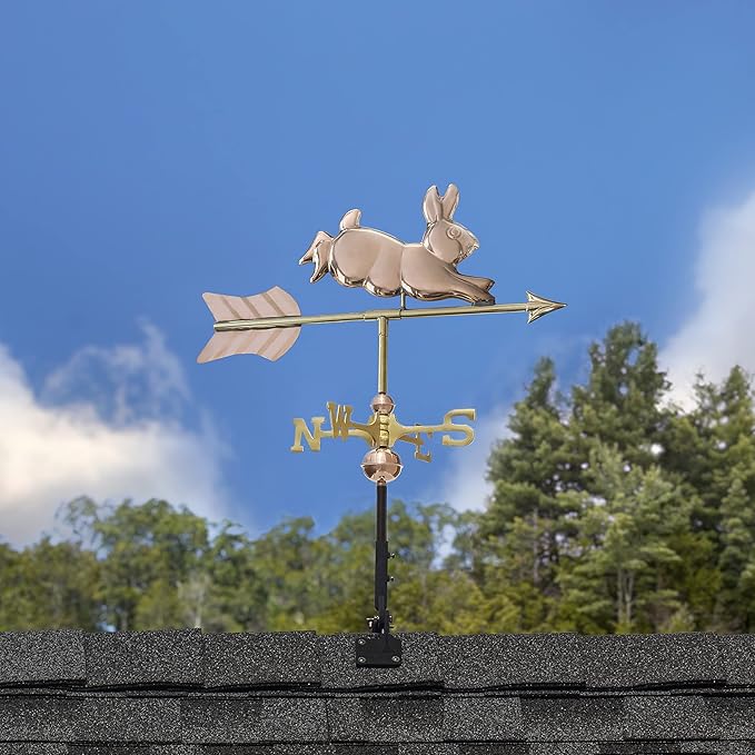 Good Directions Rabbit Cottage Weathervane, Polished Copper, Includes Roof Mount