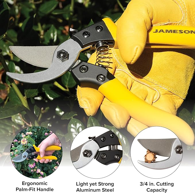 Jameson Bypass Pruning Shears – 3/4″ Cutting Capacity, Ultra-Sharp Non-Stick Blades, Durable Cast Aluminum Frame, and Ergonomic Cushion-Grip