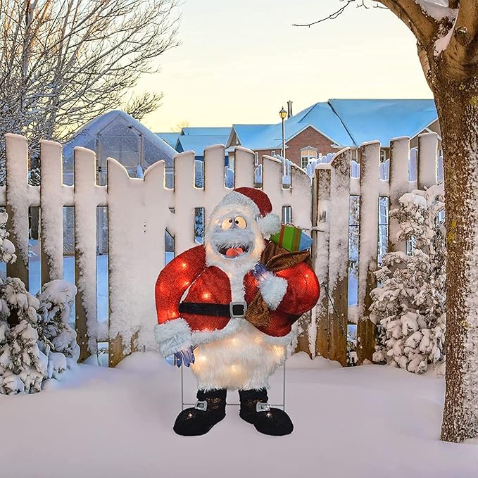 ProductWorks 24 Inch Santa Bumble The Abominable Snow Monster Indoor/Outdoor Christmas Yard Ornament, Holiday Display with 35 Clear LED Lights