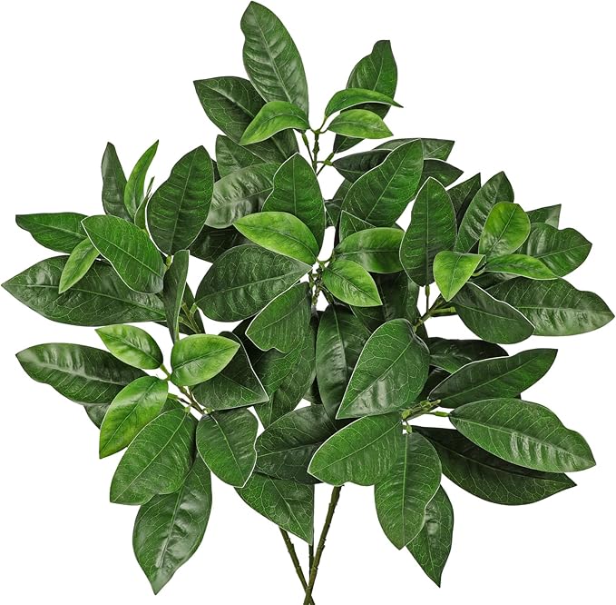 29.9" Artificial Greenery Branches Faux Green Leaves Stems for Vase Filler 3pcs Fake Fiddle Plant for Table Centerpiece Home Office Party Wedding Decoration Green