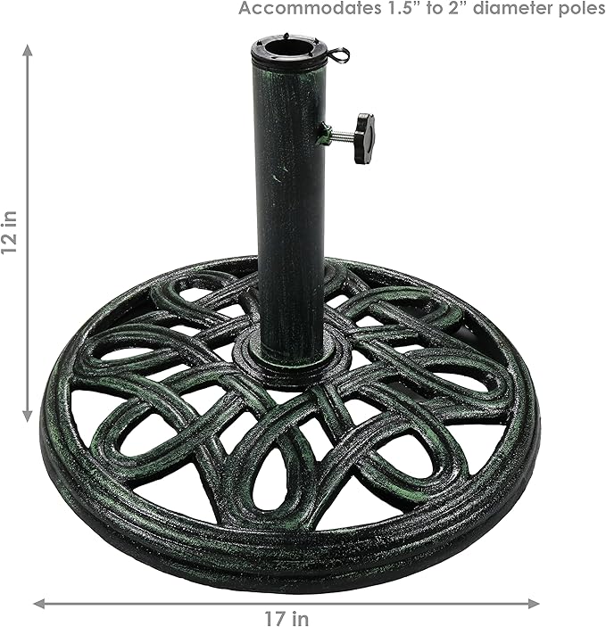 Sunnydaze 24lb Cast Iron Patio Umbrella Base - Heavy-Duty Round Metal Outdoor Market Umbrella Stand for Outside - 17-Inch - Green - Sensational Swirls