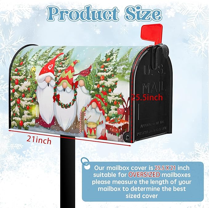 Winter Gnome Mailbox Covers Magnetic Large Size Snowman Snowflake Pines Mail Box Wraps Happy Holiday Xmas Snow Mail Post Covers Waterproof Oversized 25.5 X 21 Inch