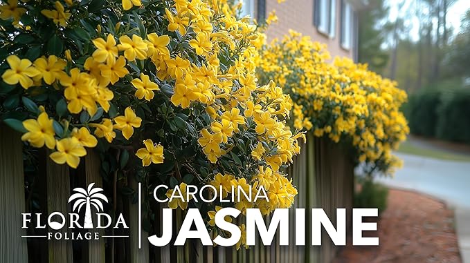 Carolina Jasmine | 2 Large Gallon Size Plants | Gelsemium sempervirens | Evergreen Climbing Vine | Yellow Flowering Landscape Plants