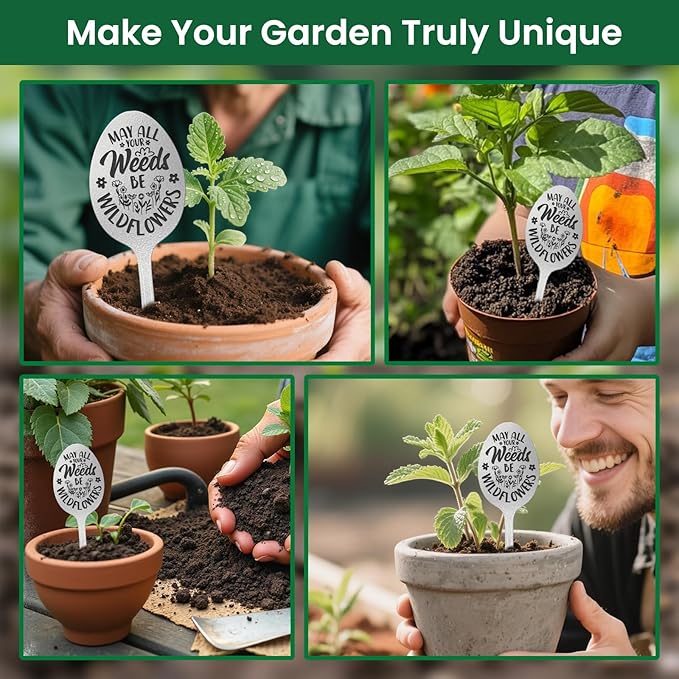 CUTHOLLOW Garden Plant Marker All Your Weeds Be Wildflowers, 2pc Metal Spoon Labels for Outdoor Waterproof - Friendship Gifts for Gardeners Woman - Decorative Garden Plant Tags