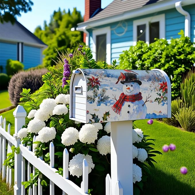 Winter Christmas Mailbox Covers Magnetic Standard Size Snowman Cardinal Bird Floral Snow Scene Xmas Holiday Outdoor Decorative Seasonal Letter Box Cases for Home Garden Outside Decor, 21x18 Inch