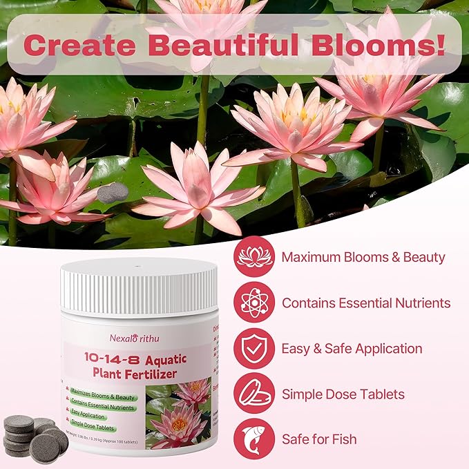 Aquatic Plant Fertilizer for Water Lily and Lotus,Water Lily Fertilizer Tablets-Fish Friendly,LotusFertilizer- Supports Lily and Lotus Blooming & Root Growth,Pond PlantFertilizer-100 Tablets