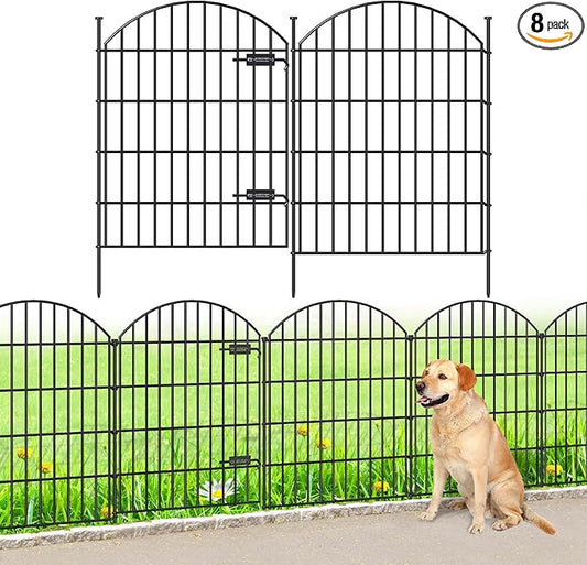 Metal Garden Fence with Gate 36in (H) x 18.7ft (L), 1 Gate+7 Panels Dog Fence Border Fence Animal Barrier, No Dig Garden Fencing for Yard Flower Bed Lawn Patio Outdoor,ECG3508,Black